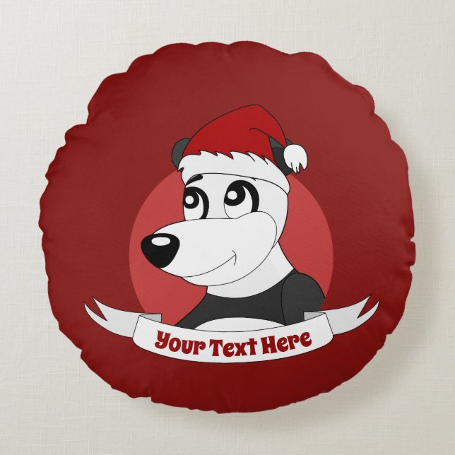 Christmas cartoon with cute panda bear round pillo round cushion (Front)