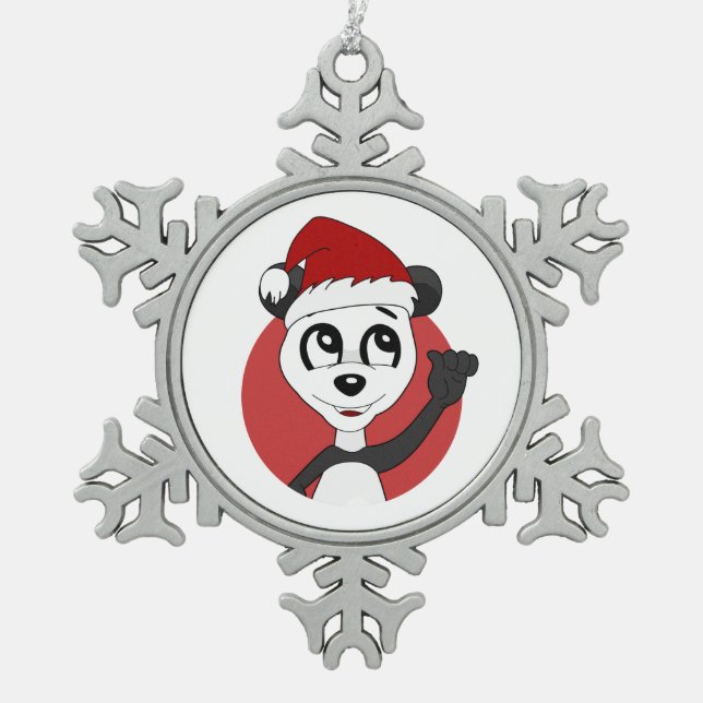 Christmas cartoon with cute panda bear snowflake p snowflake pewter christmas ornament (Front)