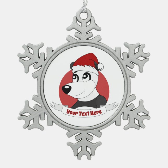 Christmas cartoon with cute panda bear snowflake p snowflake pewter christmas ornament (Front)