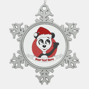 Christmas cartoon with cute panda bear snowflake p snowflake pewter christmas ornament