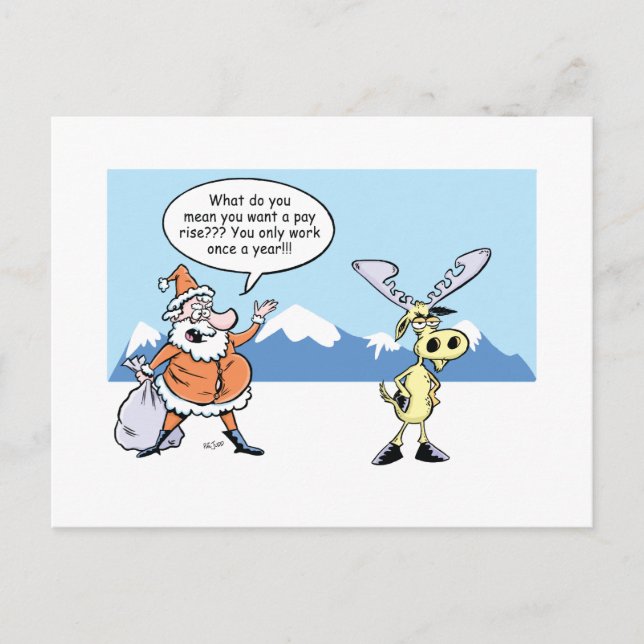 Christmas Cartoons Santa and the striking Reindeer Holiday Postcard (Front)