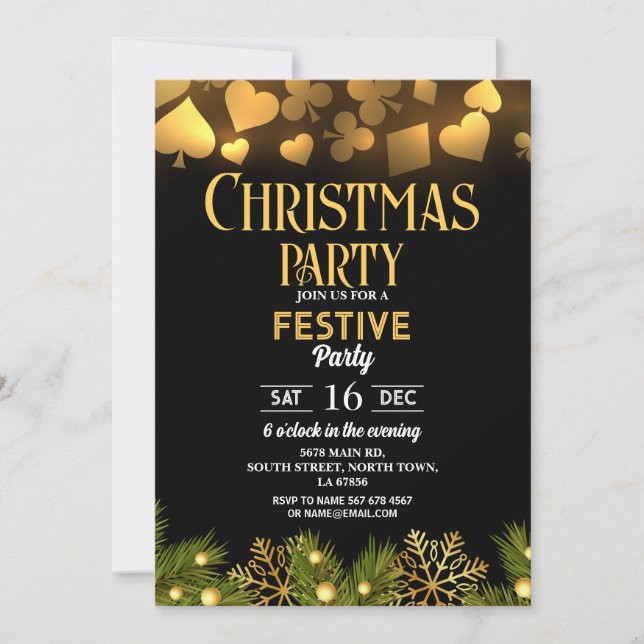 Christmas Casino Playing Cards Gold Black Festive (Front)