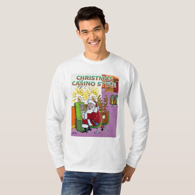 Christmas Casino Style white long sleeve shirt (Front Full)