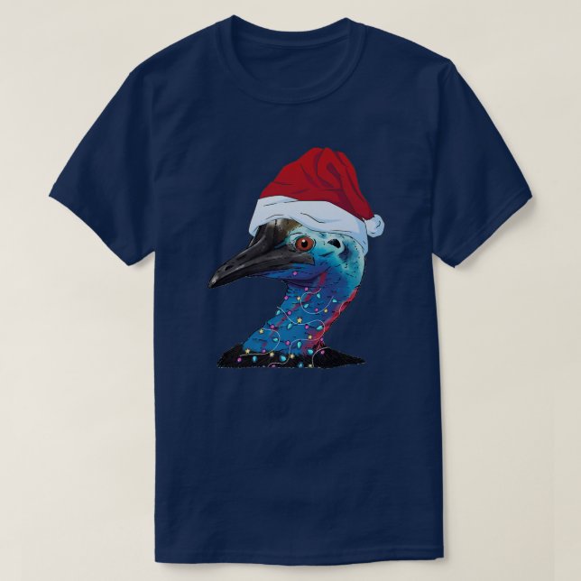 Christmas Cassowary Bird Santa Hat XMas Lights Cas T-Shirt (Design Front)