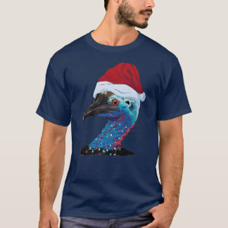 Christmas Cassowary Bird Santa Hat XMas Lights Cas T-Shirt
