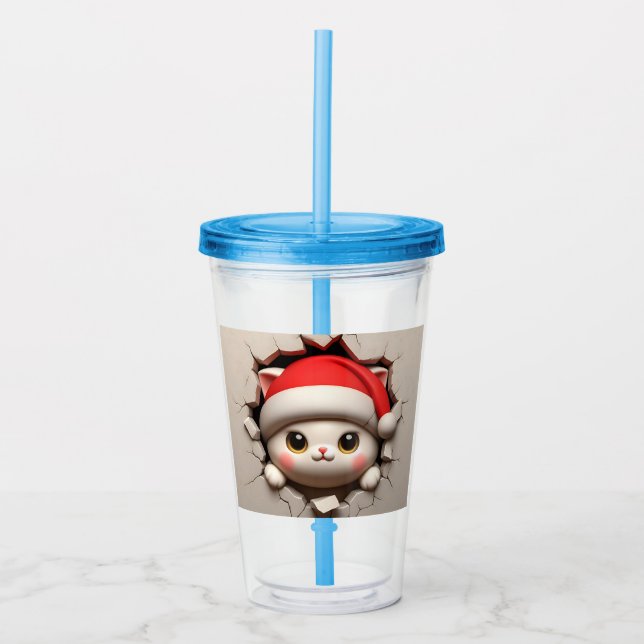 Christmas Cat 3D Acrylic Tumbler (Front)