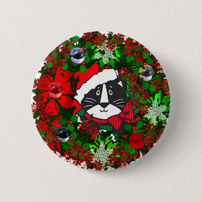 Christmas Cat 6 Cm Round Badge (Front)