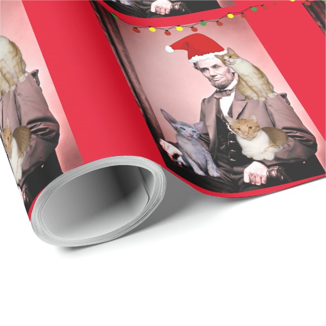 CHRISTMAS CAT ABRAHAM LINCOLN CATS WRAPPING PAPER (Roll Corner)