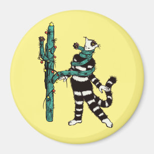 Christmas Cat And Cactus Weird Xmas Magnet