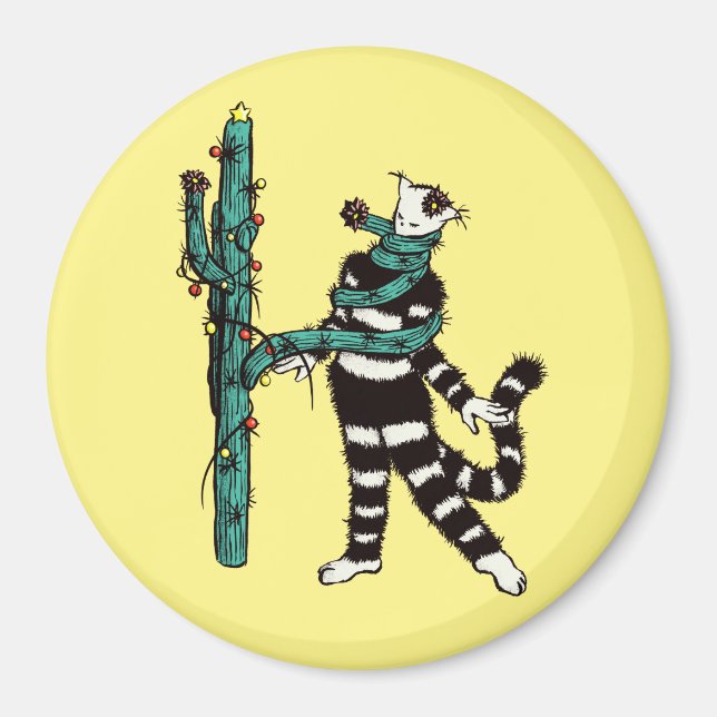 Christmas Cat And Cactus Weird Xmas Magnet (Front)