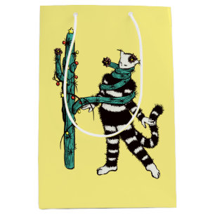 Christmas Cat And Cactus Weird Xmas Medium Gift Bag