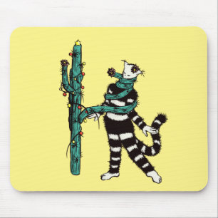 Christmas Cat And Cactus Weird Xmas Mouse Mat