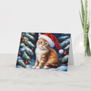 Christmas Cat and Christmas Tree Holiday Card