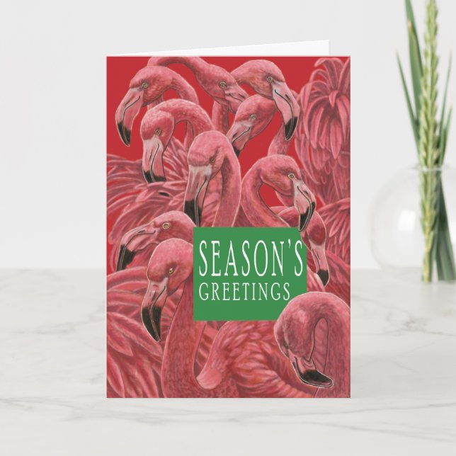 Christmas Cat and Flamboyance of Pink Flamingos Thank You Card (Front)