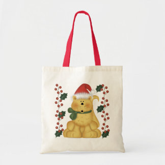 Christmas Cat And Holly Christmas Tote Bag