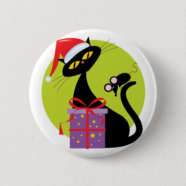 Christmas Cat and Mouse 6 Cm Round Badge (Front)
