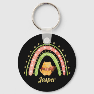 Christmas Cat And Rainbow Personalised Keychain