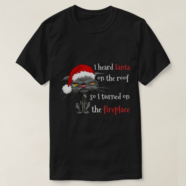 Christmas Cat Anti Bored Cat Santa Hat Humour Xmas T-Shirt (Design Front)