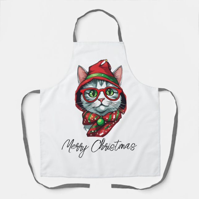 Christmas Cat Apron - Fun Holiday Baking Attire (Front)