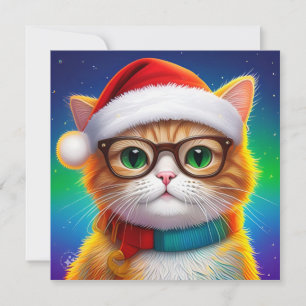 Christmas Cat As Santa Claus Invitation