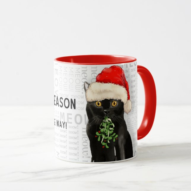 Christmas Cat Black Bombay Breed Mug (Front Right)