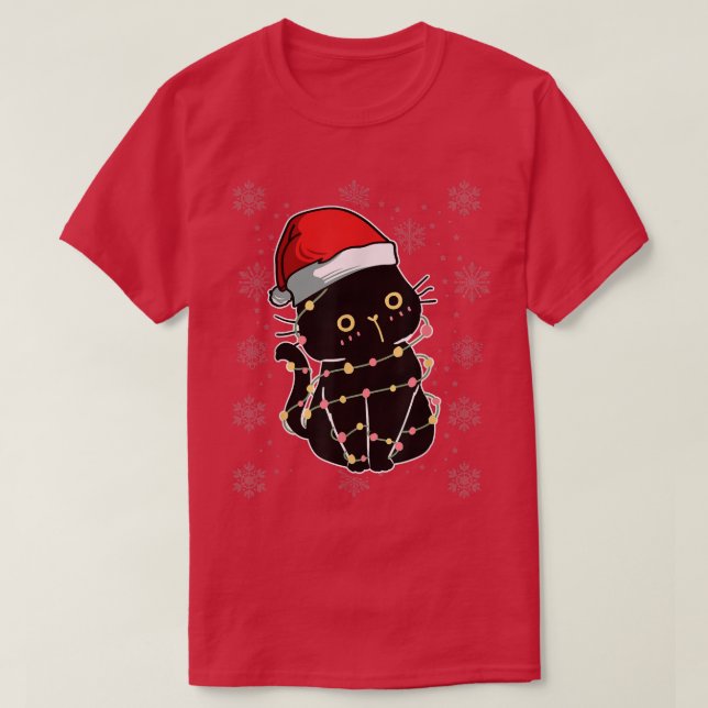 Christmas Cat Black Cat Cute Christmas Funny Pajam T-Shirt (Design Front)