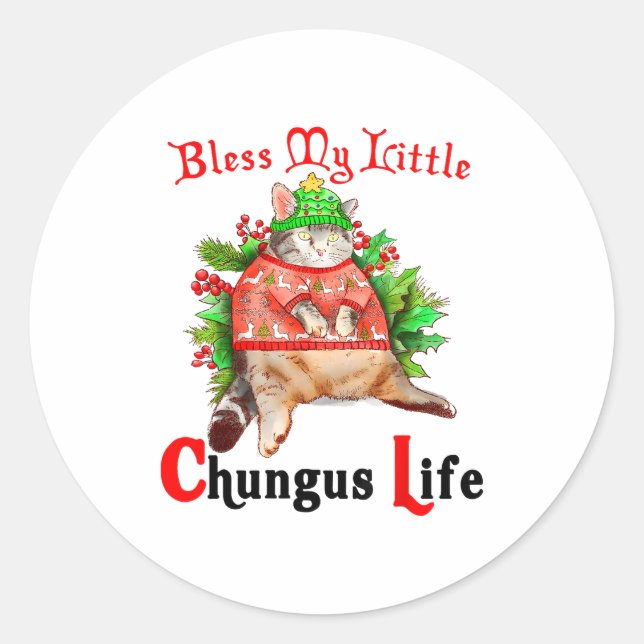 Christmas Cat Bless My Little Funny Cat Life Cat M Classic Round Sticker (Front)