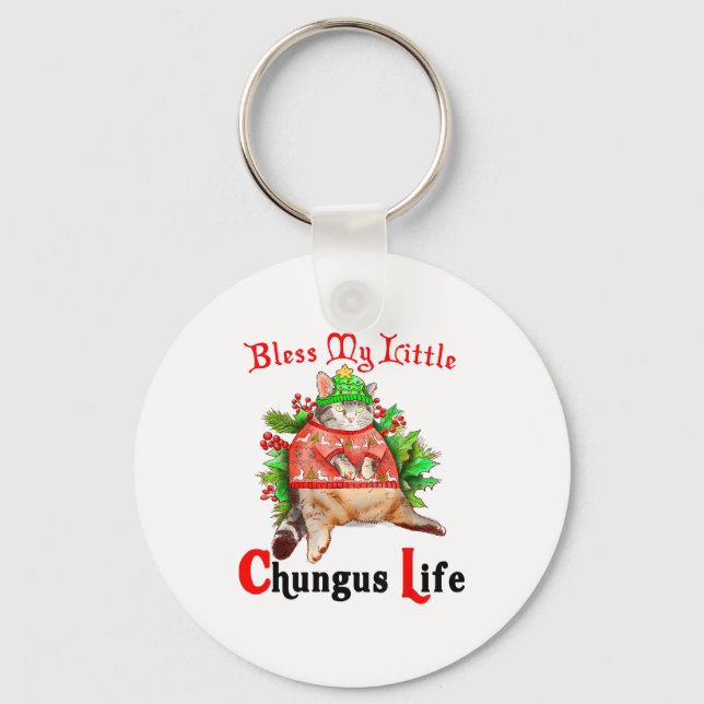 Christmas Cat Bless My Little Funny Cat Life Cat M Key Ring (Front)