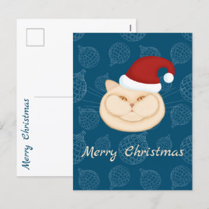 Christmas cat. British cat. Santa cat.  Holiday Postcard