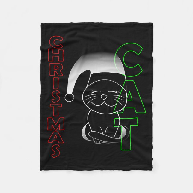 Christmas cat, cat, Christmas Fleece Blanket (Front)