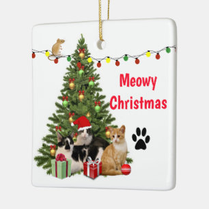 Christmas Cat / Cat Lover Holiday Ceramic Ornament