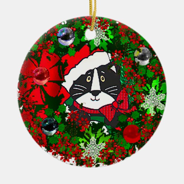 Christmas Cat Ceramic Tree Decoration (Front)