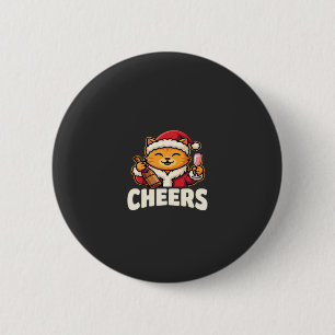 Christmas Cat Cheers Holiday Drinking 6 Cm Round Badge