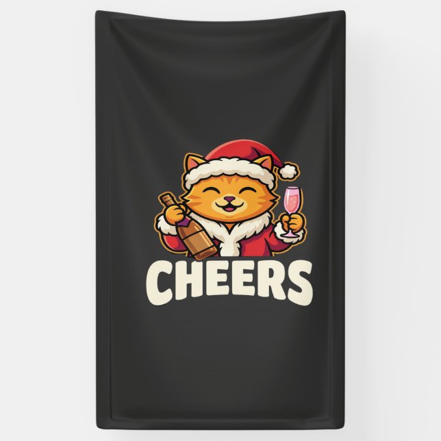 Christmas Cat Cheers Holiday Drinking Banner (Vertical)