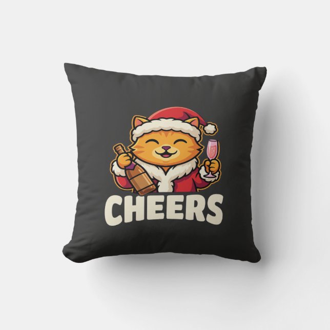 Christmas Cat Cheers Holiday Drinking Cushion (Front)