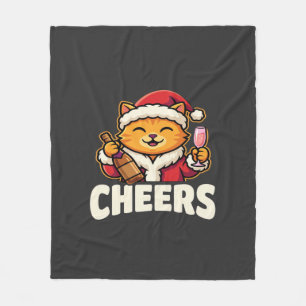 Christmas Cat Cheers Holiday Drinking Fleece Blanket
