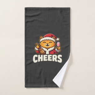 Christmas Cat Cheers Holiday Drinking Hand Towel
