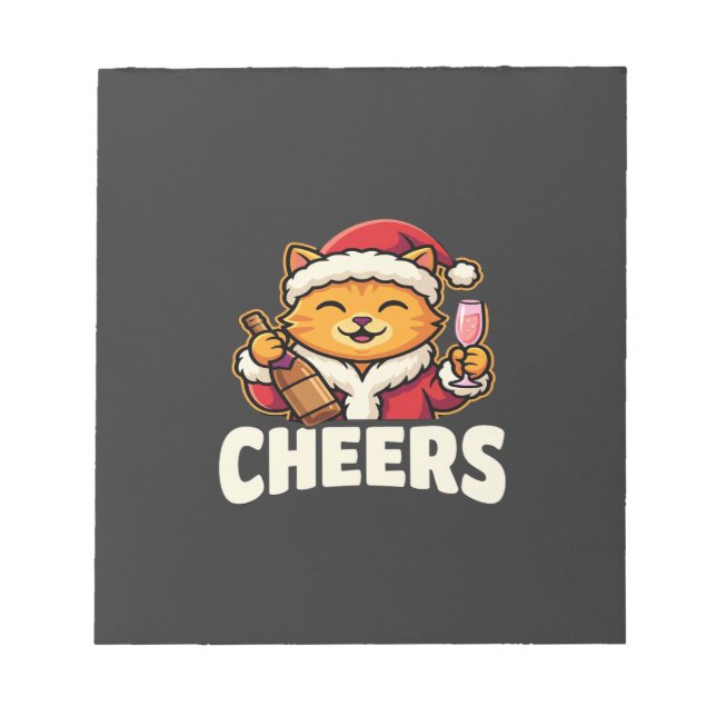 Christmas Cat Cheers Holiday Drinking Notepad (Front)
