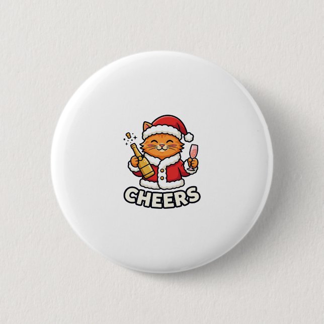 Christmas Cat Cheers Vector Design 6 Cm Round Badge (Front)
