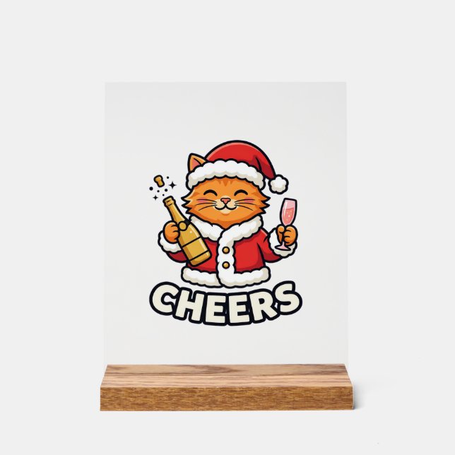 Christmas Cat Cheers Vector Design Acrylic Sign (Front)