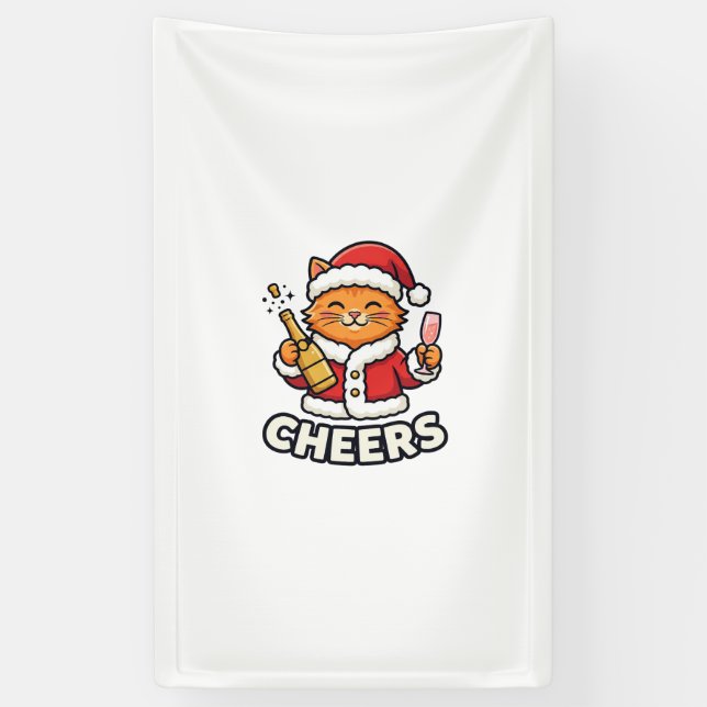 Christmas Cat Cheers Vector Design Banner (Vertical)