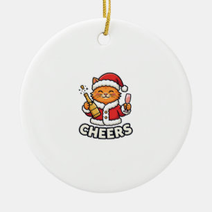 Christmas Cat Cheers Vector Design Ceramic Tree Decoration
