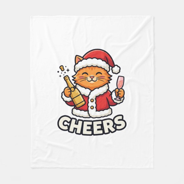 Christmas Cat Cheers Vector Design Fleece Blanket (Front)