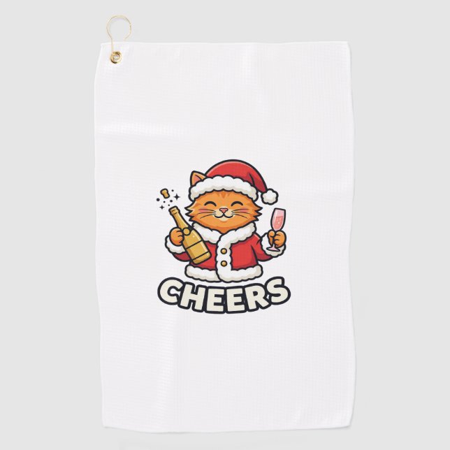 Christmas Cat Cheers Vector Design Golf Towel (Front)