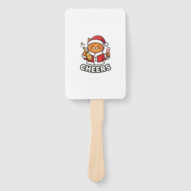 Christmas Cat Cheers Vector Design Hand Fan (Front)