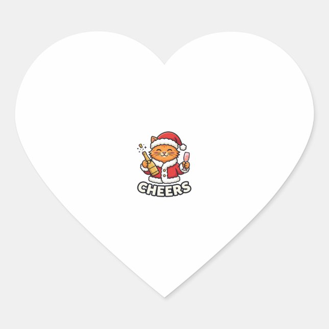 Christmas Cat Cheers Vector Design Heart Sticker (Front)