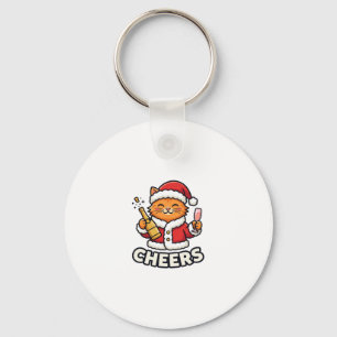 Christmas Cat Cheers Vector Design Key Ring