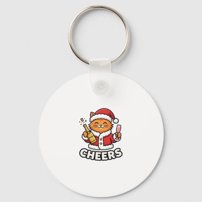 Christmas Cat Cheers Vector Design Key Ring (Front)