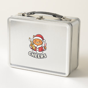 Christmas Cat Cheers Vector Design Metal Lunch Box