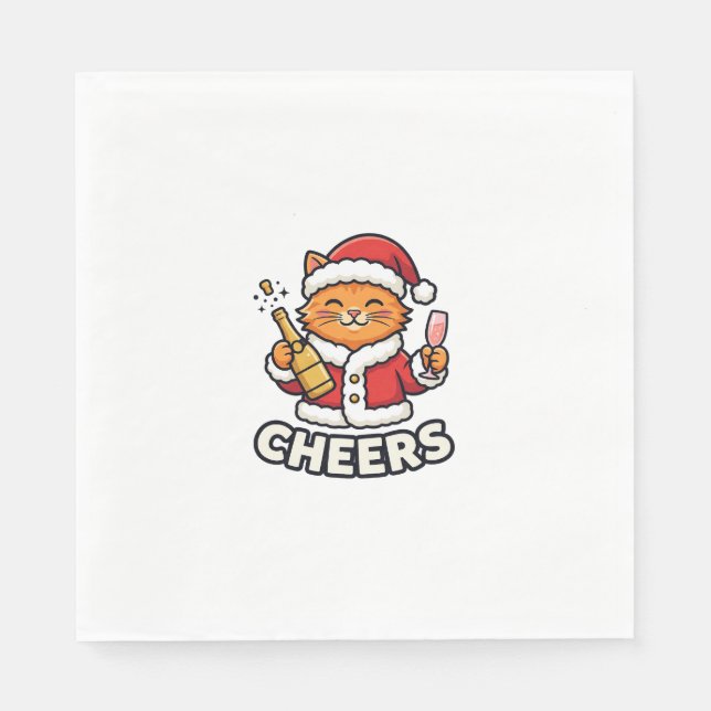 Christmas Cat Cheers Vector Design Napkin (Front)